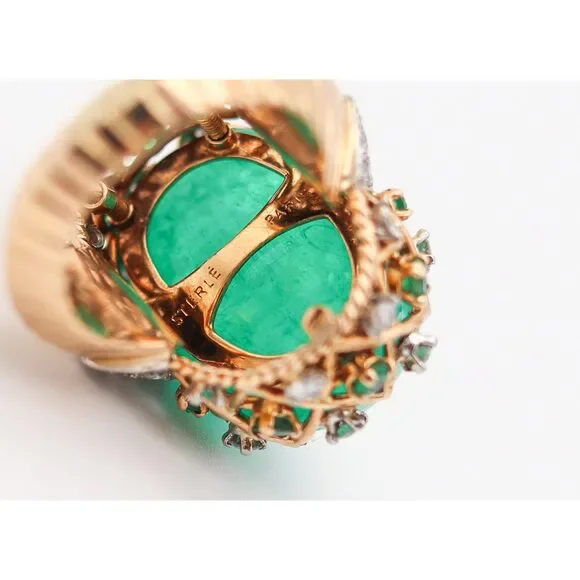 PIERRE STERLE 1955 Cocktail Ring 18Kt Platinum 43.49 Ctw Emerald & Diamonds - Picture 7 of 8